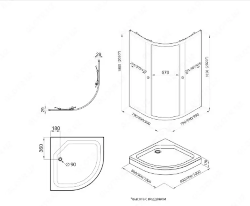 Душевое Ограждение Альфа-Хром 90*90 А