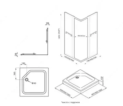 Душевое Ограждение Вента-Блэк 90*90