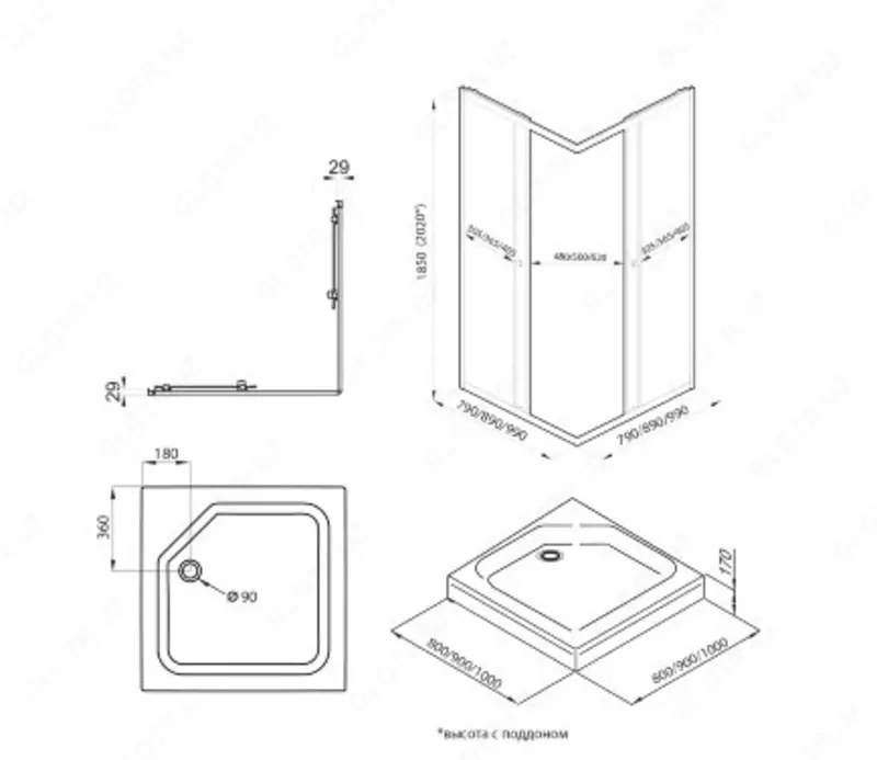 Душевое Ограждение Вента-Блэк 90*90