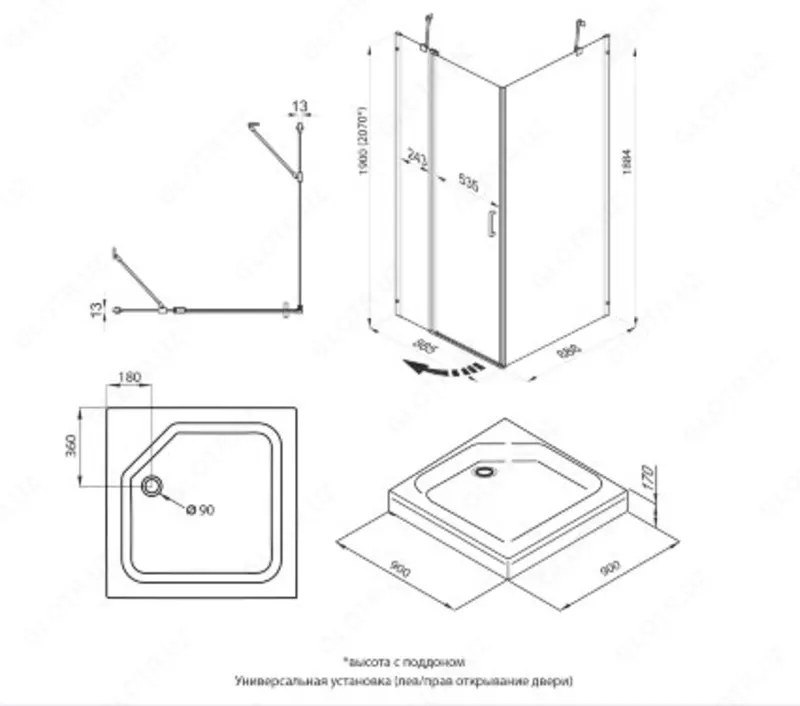 Душевое Ограждение Йота-Блэк 90*90