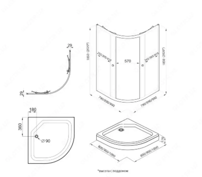 Душевое Ограждение Альфа-Блэк 100*100