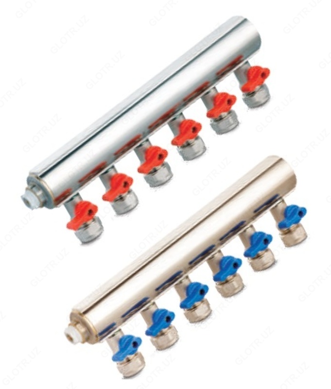 Коллектор с мини шаровыми кранами, 9 выходов. КАС Турция