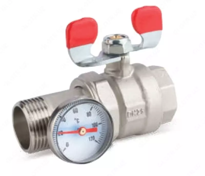 Кран бабочка с термометром и ракором 1" (ф25) KAS Турция