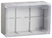 Коробка КМ41278 распаячная для о/п 240х195х165 мм IP55 (RAL7035  прозр. кр.  кабельные вводы 5 шт)