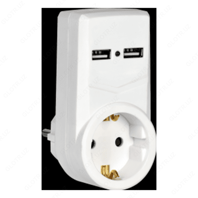 Адаптер Т-01/01 1 место 2P+PE 16А 2хUSB 2 1A белый IEK
