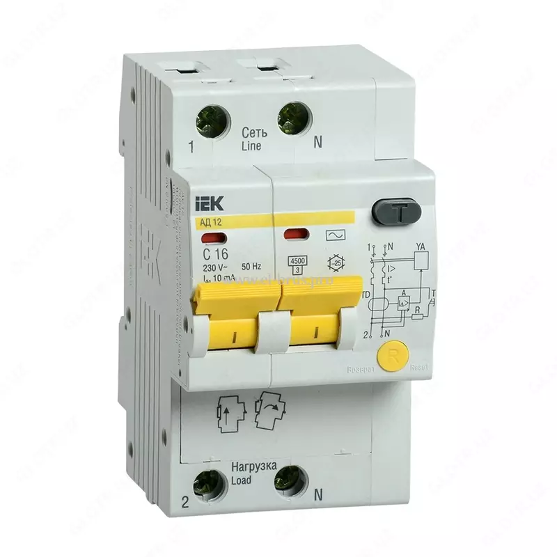 Дифференциальный автоматический выключатель IEK АД12 2Р С16 30мА  тип АС