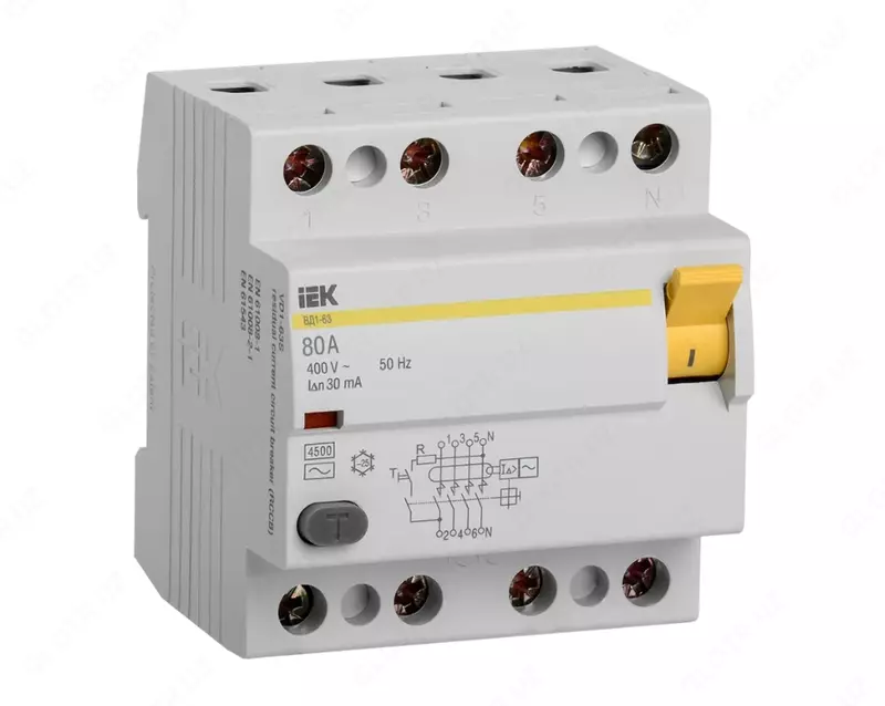  Выключатель дифференциальный (УЗО) ВД1-63 4Р 80А 30мА IEK - 
