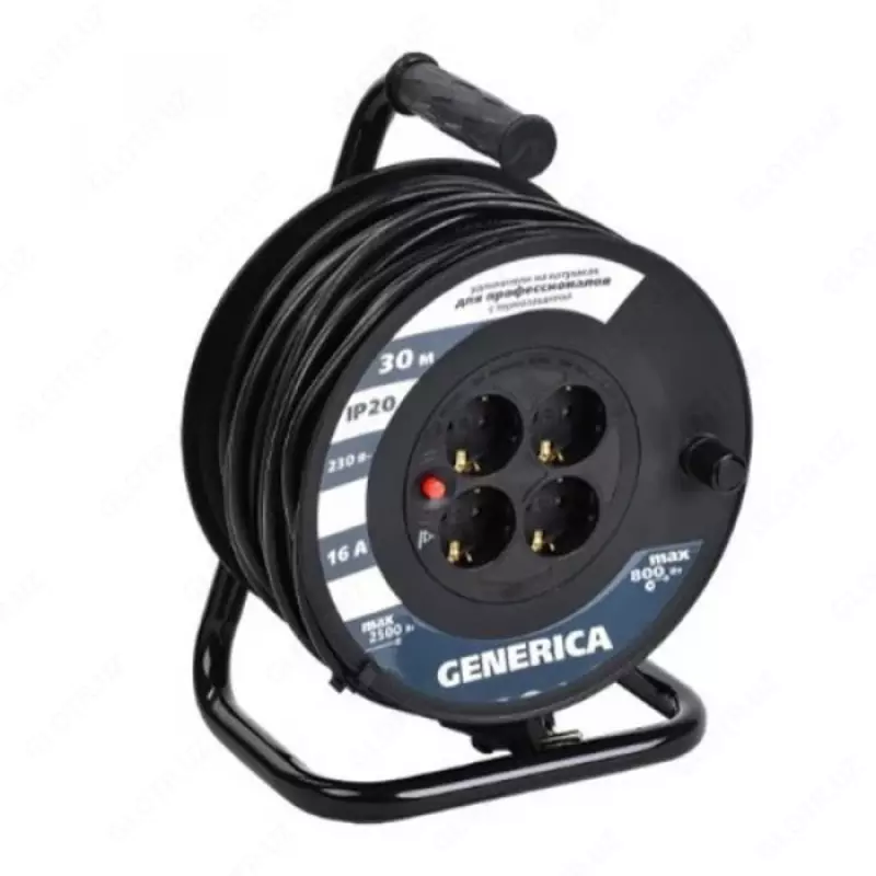 Катушка УК30 с термозащитой 4 места 2P+PE/30м 3х1 5 мм2 GENERICA