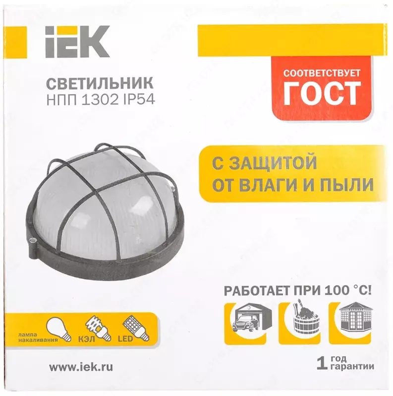  Светильник НПП1302 круг с решеткой 60Вт IP54 белый IEK - 