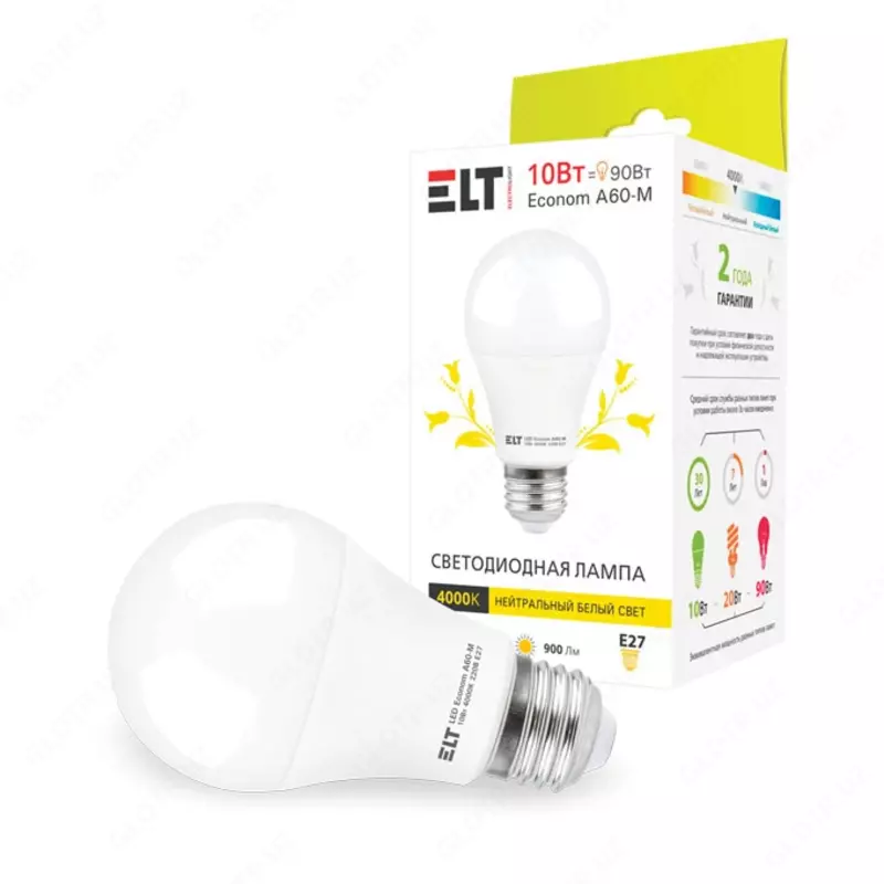  Светодиодная лампа LED Econom A60-M 10W E27 4000K ELT - 