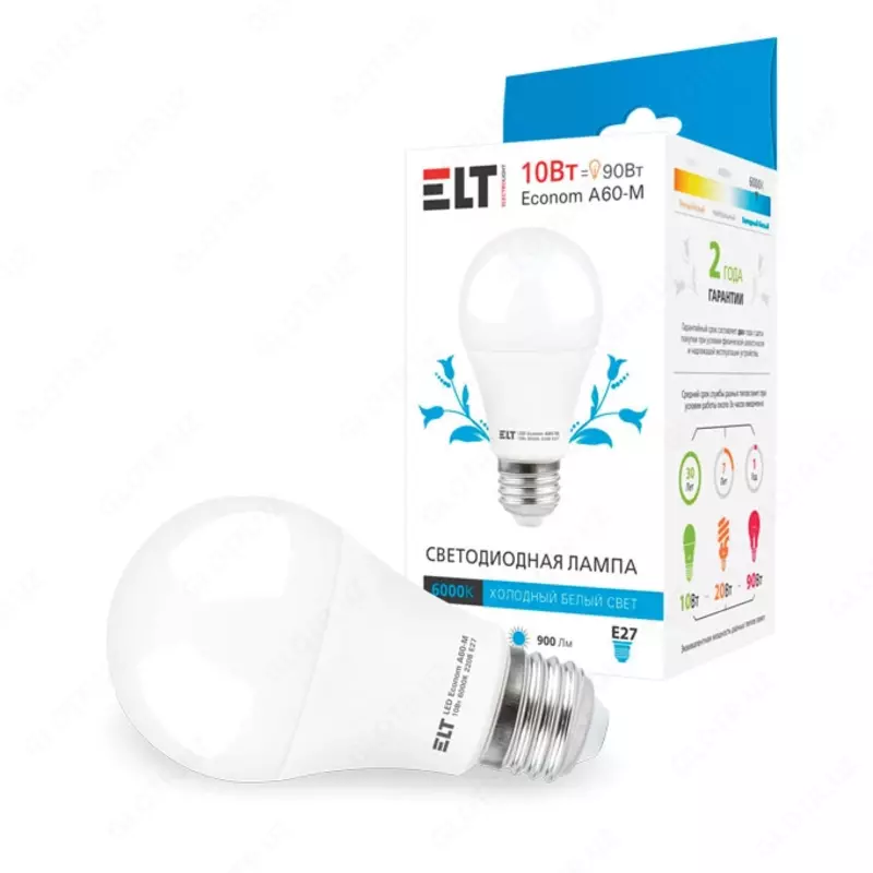  Светодиодная лампа LED Econom A60-M 10W E27 6000K ELT - 