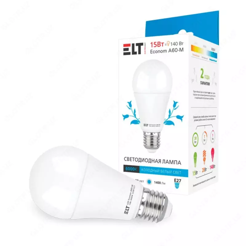  Светодиодная лампа LED Econom A60-M 15W E27 6000K ELT - 