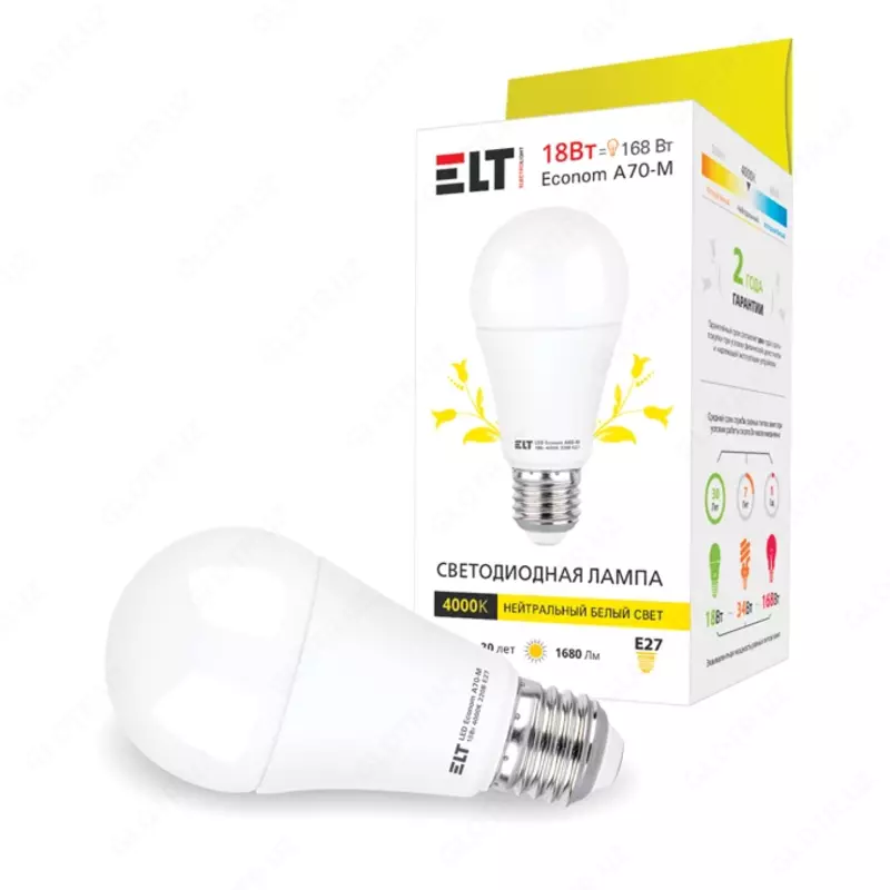  Светодиодная лампа LED Econom A70-M 18W E27 4000K ELT - 