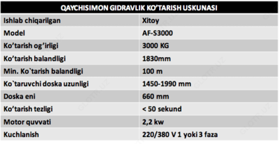 Qaychi ko'taruvchi gidravlik AF-S3000 Chakana savdo