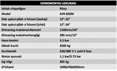 Шиномонтажное оборудование AFR-850M