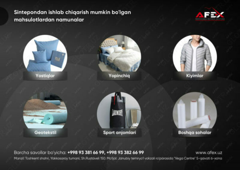 AFEX Group - PET butilkalari va polistiroldan sintetik qishlashtirgich ishlab chiqarish liniyasi