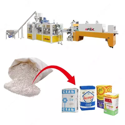 Автоматическая линия упаковки муки и других сыпучих продуктов в бумажные пакеты