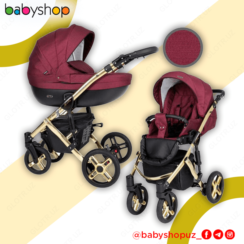 Bordo rangidagi bolalar aravachasi-transformatori.