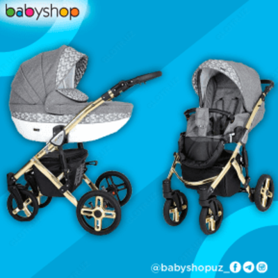 Детская коляска-трансформер в серо-белом цвете.