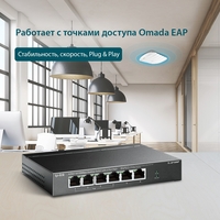  TL-SF1006P  6-портовый коммутатор 10/100 Мбит/с с поддержкой РоЕ+  настольный Только в розницу