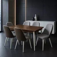 6 стульев) "SEGAMA MEBEL" (Белый/коричневый)