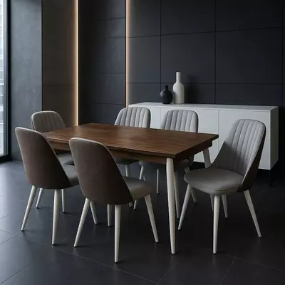 6 стульев) "SEGAMA MEBEL" (Белый/коричневый)