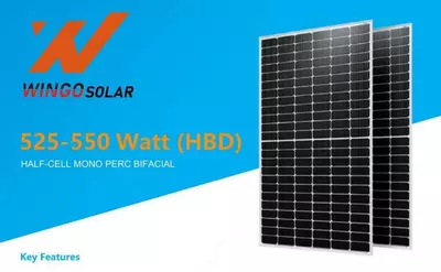 Двусторонняя! Солнечная Фотоэлектрическая панель WingoSolar WGS 144M-550HBD - 550 W