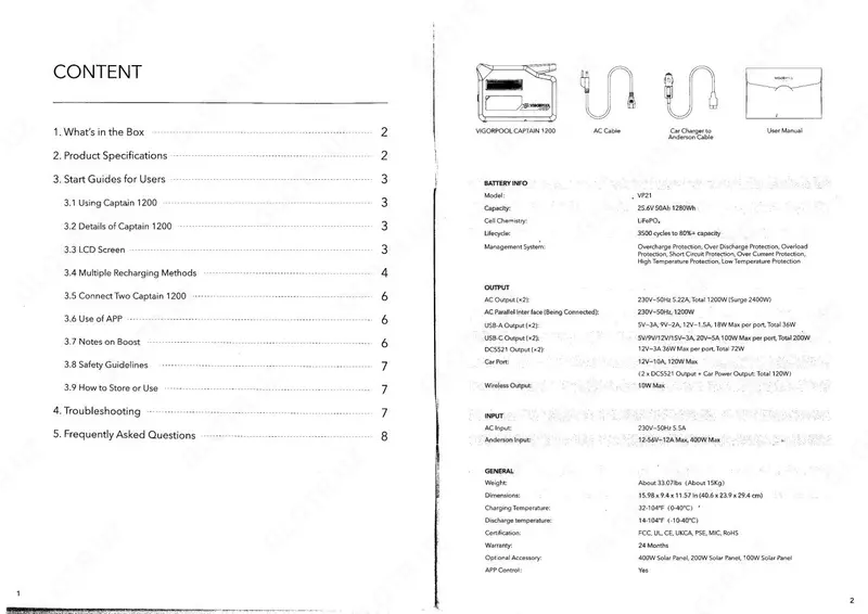 Мобильная электростанция с зарядкой от сети и солнечных панелей VigorPool Captain 1200 - от {0} сум