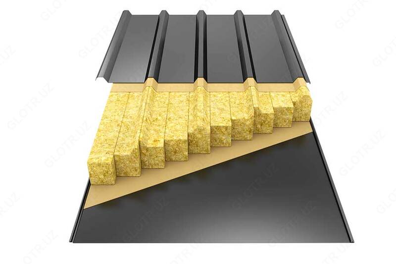 Кровельная сэндвич-панель с базальтовым утеплителем, 75 мм ( толщина метала 0,4 мм Российский)