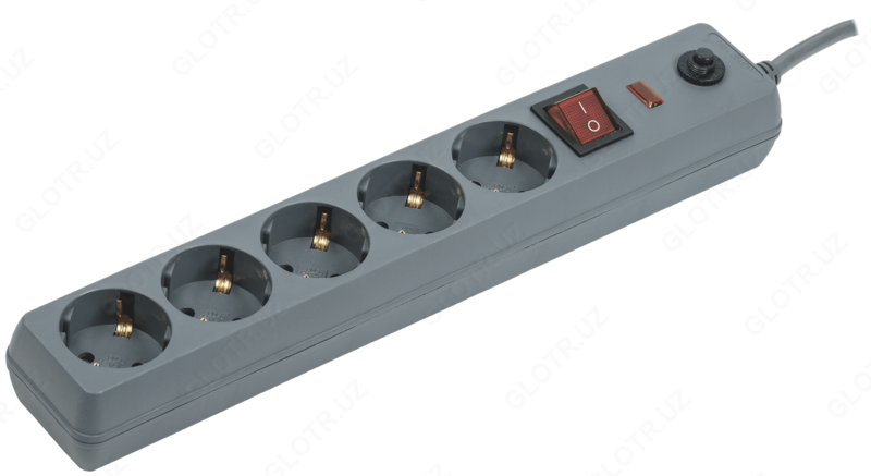 Сетевой фильтр СФ-05К-выкл. 5 мест 2Р+PЕ/3метра 3х1мм2 16А серый IEK