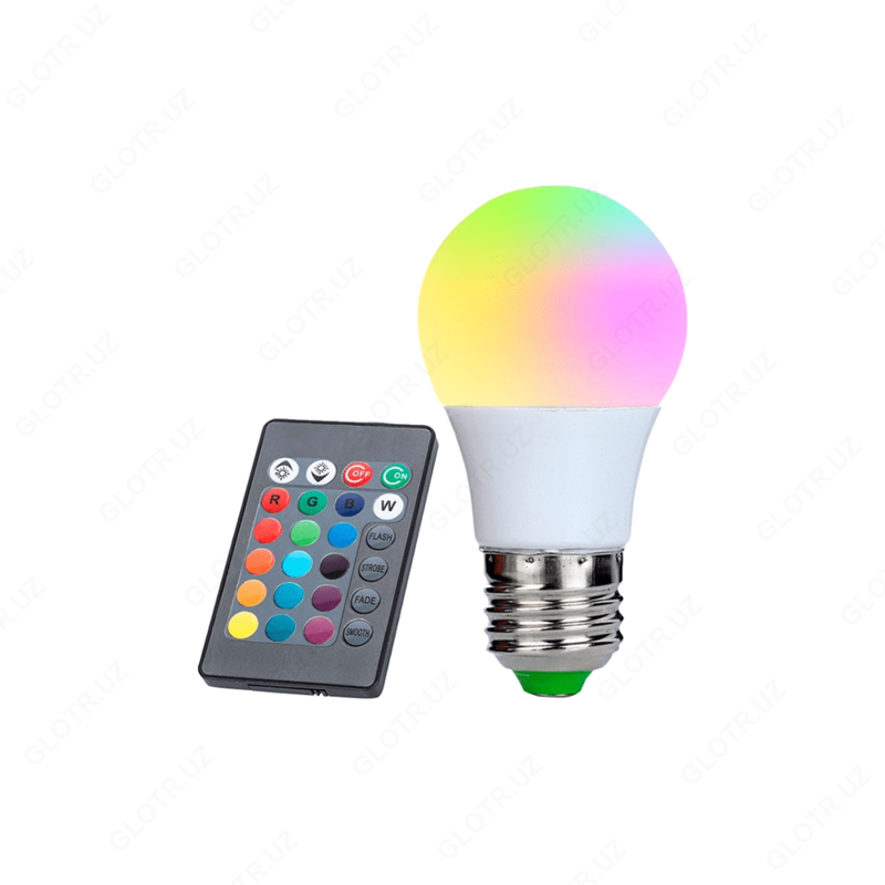 Светодиодная лампа LX-10  3w RGB E27 220В LEXPLUS (блистер с пультом)