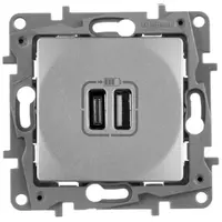 Зарядное устройство с двумя USB-разьемами тип A-тип С 240В/5В 3000мА - Etika - Цвет Алюминий