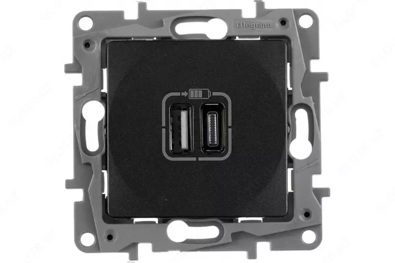 Ikkita USB konnektorli zaryadlovchi A tipidagi C 240V/5V 3000mA - Etika - Antrasit rangi