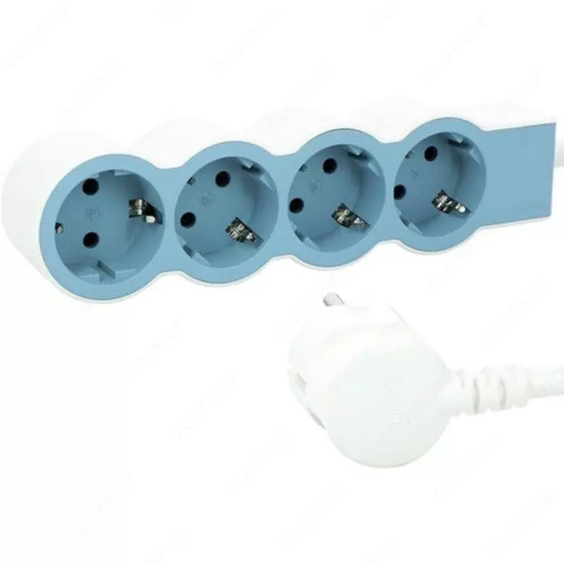 Удлинитель Legrand Стандарт 4х2К+3 розетки 16А с кабелем 1 5м белый/синий