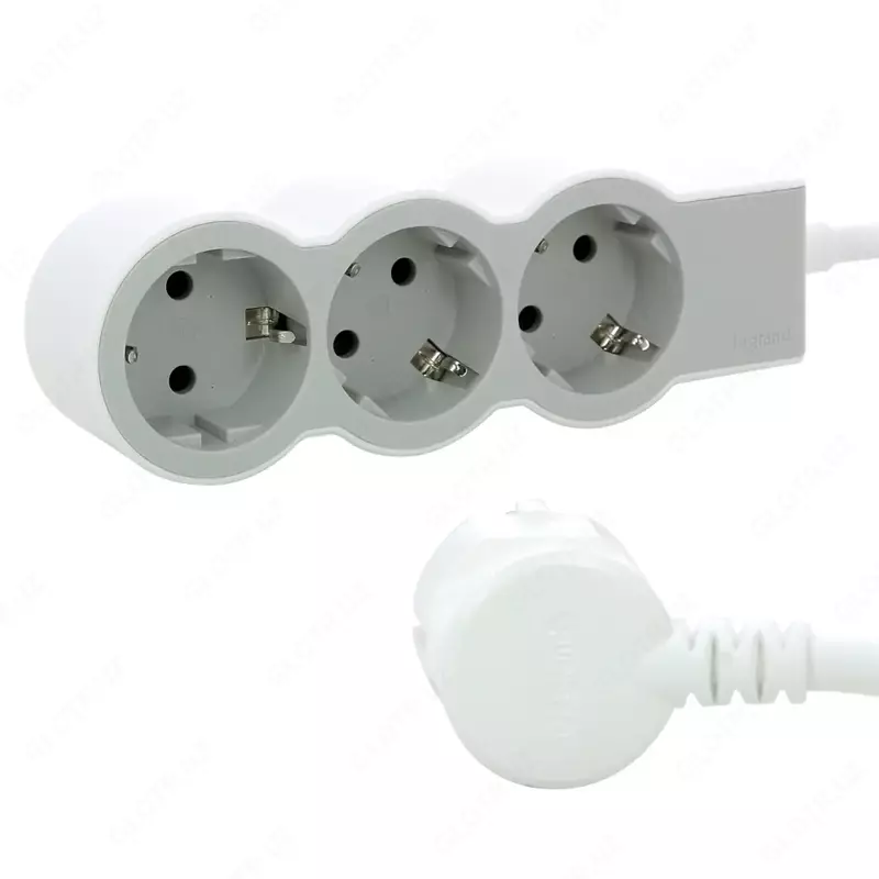 Удлинитель Legrand Стандарт 3х2К+3 розетки 16А с кабелем 3м белый/серый