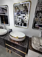  Умывальник на мраморе с подвесной тумбой и зеркалом GOLD BANYO. Азербайджан. 80см OOO SAYINA STROY