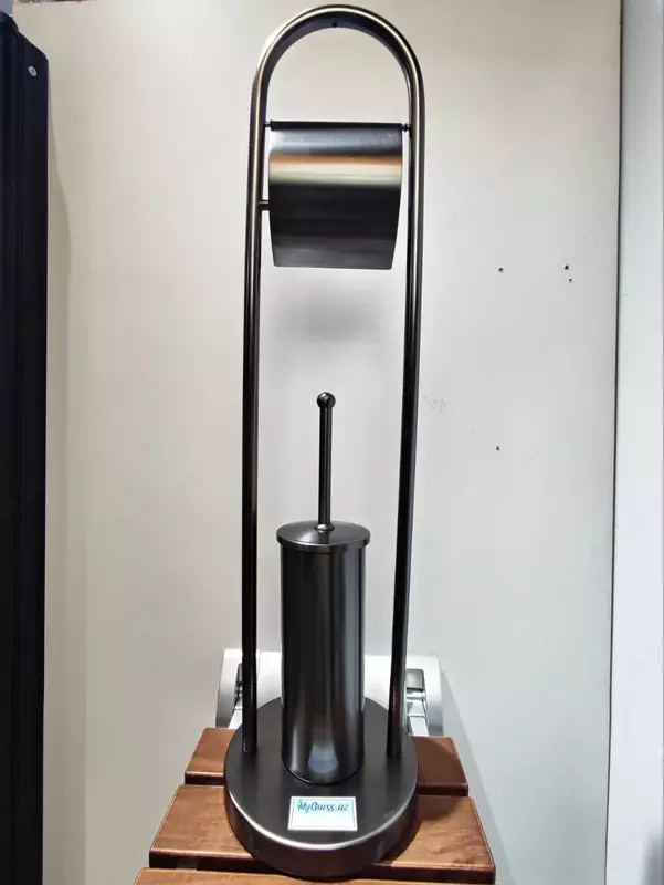 Ершик для унитаза с бумагодержателем. Мокрый асфальт. Латунный. Турция