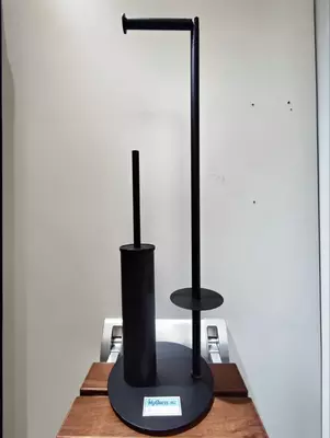 Ершик для унитаза с бумагодержателем. Чёрный. Латунный. Турция