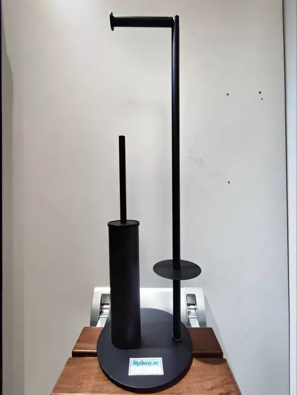 Ершик для унитаза с бумагодержателем. Чёрный. Латунный. Турция