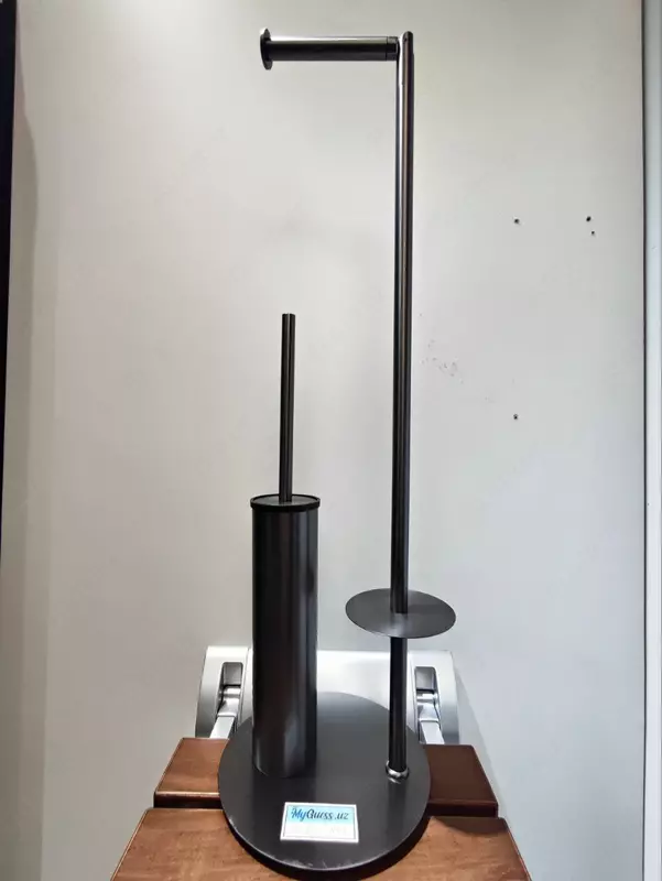 Ершик для унитаза с бумагодержателем. Мокрый асфальт. Латунный. Турция