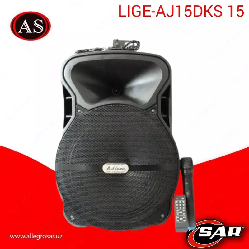 Переносная аккумуляторная колонка с микрофоном LIGE-AJ15DKS 15"/USB/TF/FM/Bluetooth