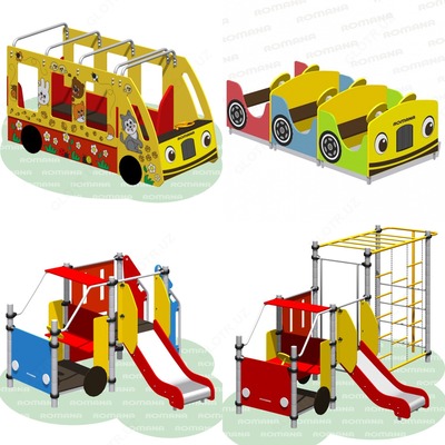 Уличные автобусы Машинки ROMANA Детские площадки Горки Качели Карусели