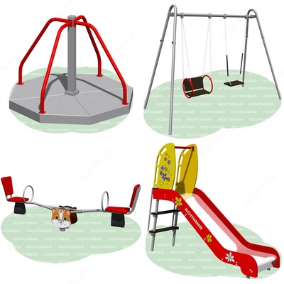 Уличные автобусы Машинки ROMANA Детские площадки Горки Качели Карусели