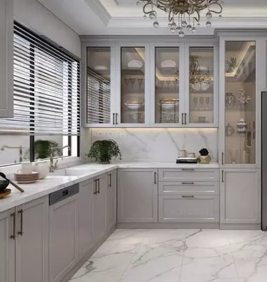 Угловой кухонный гарнитур. Модель № 12 (Светло/серый)