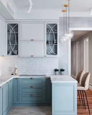 Burchakdagi oshxona to'plami. Model № 28 (Oq/Moviy) - 3 550 000 so'm / to'plamdan