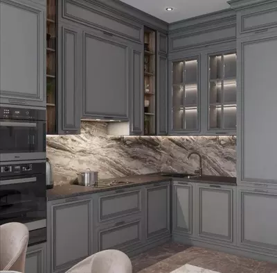 Угловой кухонный гарнитур. Модель № 35 (Серый/Матовый)