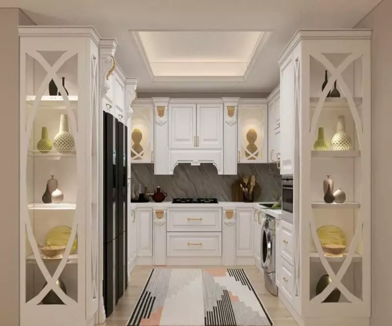 Burchak U shaklidagi oshxona to'plami. Model № 45 (Oq/Oltin) - 3 550 000 so'mdan