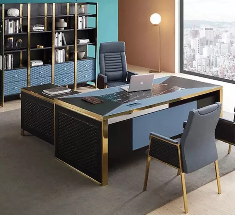 Kabinet bilan bezatilgan ofis mebellari. Model № 47 (qora/ko‘k/oltin)