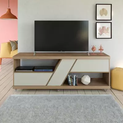 To'rtburchak televizor stend. Model № 8 (kul/oq)