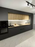 Кухонный гарнитур (прямой) Модель № 001 (Темно-серый/молочный)